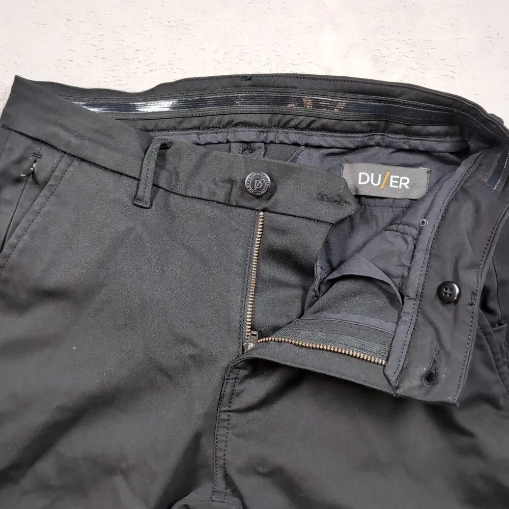 DUER Smart Stretch Pants Mens 30x32‎ (30x31) Black Slim Fit Dress Chino Travel